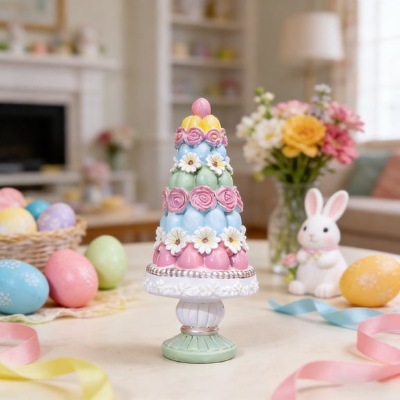 Easter Table Centerpiece Figurine - Floral Resin Tree | Fine Craftsmanship Tabletop Ornament for Living Room Decor