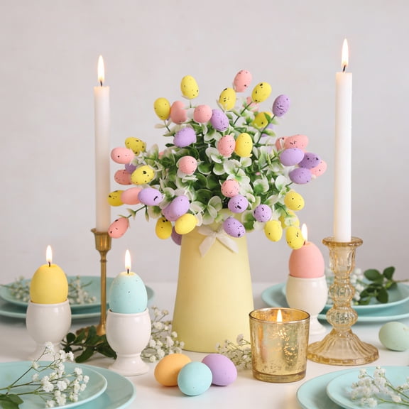 Easter Table Centerpiece with Vase, Foam Egg and Berry Floral Arrangement, Ready to Display Spring Home Decor, Artificial Easter Egg Bouquet for Dining Table, Mantel, Entryway Decor