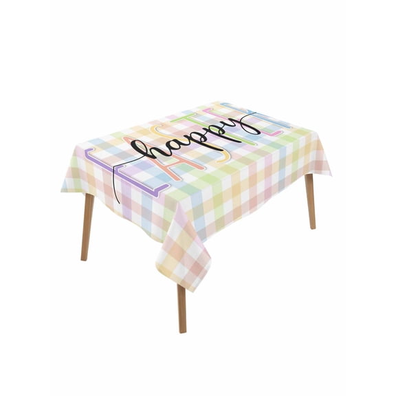 Easter Table Cloth, Waterproof Tablecloth for Rectangle Tables, Colorful Checkered Plaid Spring Gingham Textured Reusable Washable Fabric Table Cover for Restaurant Kitchen Dining Tables 52"x70"