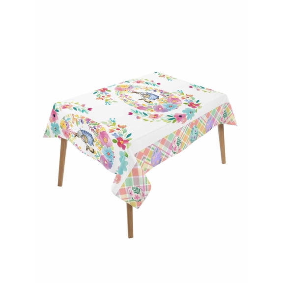 Easter Table Cloth, Waterproof Tablecloth for Rectangle Tables, Colorful Checkered Spring Bunny Flower Eggs Striped Reusable Washable Fabric Table Cover for Restaurant Kitchen Dining Tables 52"x70"