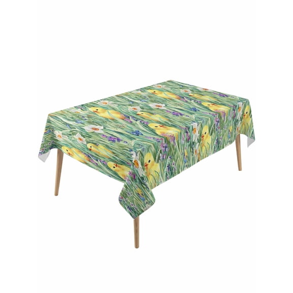 Easter Table Cloth, Waterproof Tablecloth for Rectangle Tables, Spring Chicken Botanical Grasses Flowers Herbs Reusable Washable Fabric Table Cover for Restaurant Kitchen Dining Tables 60"x120"