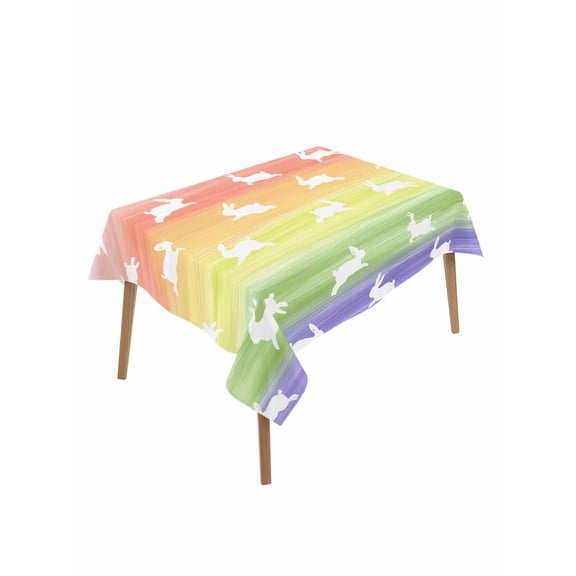 Easter Table Cloth, Waterproof Tablecloth for Rectangle Tables, Spring Rabbit Silhouette Colorful Rainbow Graffiti Reusable Washable Fabric Table Cover for Restaurant Kitchen Dining Tables 52"x70"
