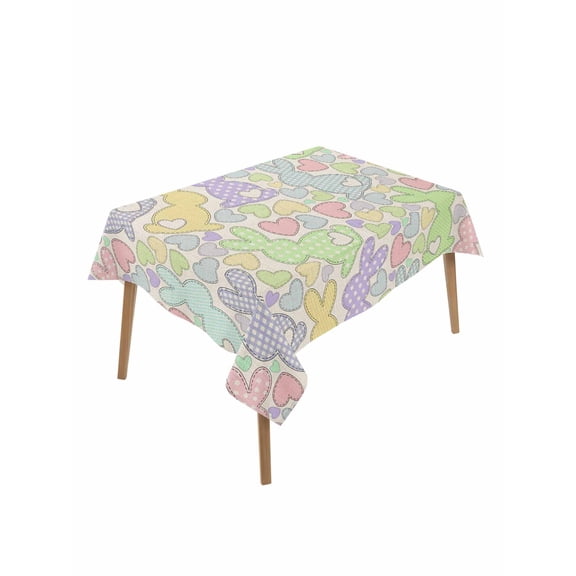 Easter Table Cloth, Waterproof Tablecloth for Rectangle Tables, Watercolor Rabbits Love Polka Dots Spring Beige Reusable Washable Fabric Table Cover for Restaurant Kitchen Dining Tables 52"x70"