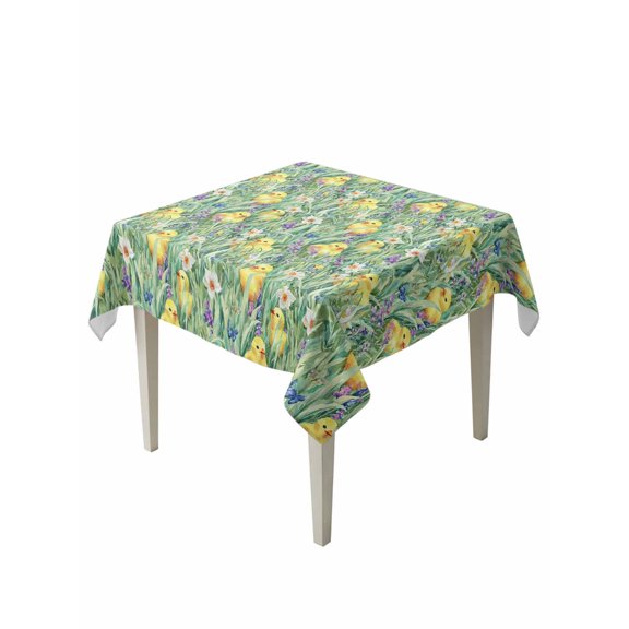 Easter Table Cloth, Waterproof Tablecloth for Square Tables, Spring Chicken Botanical Grasses Flowers Herbs Reusable Washable Fabric Table Cover for Restaurant Kitchen Dining Tables 54"x54"