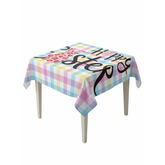 Easter Table Cloth, Waterproof Tablecloth for Square Tables, Spring Leopard Printed Bunny Colorful Striped Reusable Washable Fabric Table Cover for Restaurant Kitchen Dining Tables 54"x54"