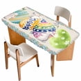 thumbnail image 1 of Easter Table Cloths for 3 Foot Rectangle Tables, Colorful Eggs Rabbit Flowers Leaves Blue Plaid Patio Waterproof Elastic Fitted Tablecloths, Washable Rectangular Table Cover for Camping, 1 of 8