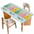 thumbnail image 1 of Easter Table Cloths for 3 Foot Rectangle Tables, Polka Dot Bunny Farmhouse Vintage Green Striped Patio Waterproof Elastic Fitted Tablecloths, Washable Rectangular Table Cover for Camping, 1 of 8