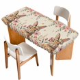 thumbnail image 1 of Easter Table Cloths for 3 Foot Rectangle Tables, Rustic Spring Rabbit Eggs Botanical Florals Herbs Patio Waterproof Elastic Fitted Tablecloths, Washable Rectangular Table Cover for Camping, 1 of 8