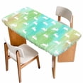 thumbnail image 1 of Easter Table Cloths for 3 Foot Rectangle Tables, Spring Bunny Silhouette Blue Green Gradient Patio Waterproof Elastic Fitted Tablecloths, Washable Rectangular Table Cover for Camping, 1 of 8