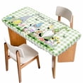 thumbnail image 1 of Easter Table Cloths for 3 Foot Rectangle Tables, Spring Gnomes Flowers Rabbit Butterfly Green Plaid Patio Waterproof Elastic Fitted Tablecloths, Washable Rectangular Table Cover for Camping, 1 of 8
