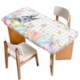 thumbnail image 1 of Easter Table Cloths for 3 Foot Rectangle Tables, Spring Rabbit Eggs Flowers Leaves Grey Plaid Patio Waterproof Elastic Fitted Tablecloths, Washable Rectangular Table Cover for Camping, 1 of 8