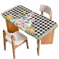 thumbnail image 1 of Easter Table Cloths for 3 Foot Rectangle Tables, Spring Rabbit Flowers Colorful Eggs Black Lattice Patio Waterproof Elastic Fitted Tablecloths, Washable Rectangular Table Cover for Camping, 1 of 8