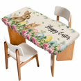 thumbnail image 1 of Easter Table Cloths for 3 Foot Rectangle Tables, Spring Watercolor Bunny Eggs Flower Leaf Beige Patio Waterproof Elastic Fitted Tablecloths, Washable Rectangular Table Cover for Camping, 1 of 8