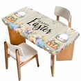 thumbnail image 1 of Easter Table Cloths for 3 Foot Rectangle Tables, Spring Watercolor Bunny Eggs Flowers Wood Grain Patio Waterproof Elastic Fitted Tablecloths, Washable Rectangular Table Cover for Camping, 1 of 8