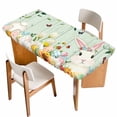 thumbnail image 1 of Easter Table Cloths for 3 Foot Rectangle Tables, Spring Watercolor Bunny Eggs Tulip Wooden Grain Teal Patio Waterproof Elastic Fitted Tablecloths, Washable Rectangular Table Cover for Camping, 1 of 8