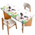 thumbnail image 1 of Easter Table Cloths for 3 Foot Rectangle Tables, Spring Watercolor Flowers Bunny Butterfly Eggs Patio Waterproof Elastic Fitted Tablecloths, Washable Rectangular Table Cover for Camping, 1 of 8