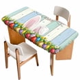 thumbnail image 1 of Easter Table Cloths for 3 Foot Rectangle Tables, Wooden Bunny Colorful Eggs Spring Floral Botanical Patio Waterproof Elastic Fitted Tablecloths, Washable Rectangular Table Cover for Camping, 1 of 8