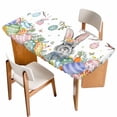 thumbnail image 1 of Easter Table Cloths for 4 Foot Rectangle Tables, Spring Bunny Eggs Botanical Leaves Tree Branch Patio Waterproof Elastic Fitted Tablecloths, Washable Rectangular Table Cover for Camping, 1 of 8