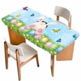 thumbnail image 1 of Easter Table Cloths for 4 Foot Rectangle Tables, Spring Colorful Easter Eggs Bunny Butterfly Blue Patio Waterproof Elastic Fitted Tablecloths, Washable Rectangular Table Cover for Camping, 1 of 8
