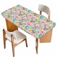 thumbnail image 1 of Easter Table Cloths for 4 Foot Rectangle Tables, Spring Colorful Eggs Bunny Flower Plant Beige Patio Waterproof Elastic Fitted Tablecloths, Washable Rectangular Table Cover for Camping, 1 of 8