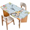 thumbnail image 1 of Easter Table Cloths for 4 Foot Rectangle Tables, Spring Farmhouse Bunny Flower Blue Wood Grain Patio Waterproof Elastic Fitted Tablecloths, Washable Rectangular Table Cover for Camping, 1 of 8
