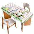 thumbnail image 1 of Easter Table Cloths for 4 Foot Rectangle Tables, Spring Gnomes Floral Bunny Duck Green Pink Plaid Patio Waterproof Elastic Fitted Tablecloths, Washable Rectangular Table Cover for Camping, 1 of 8