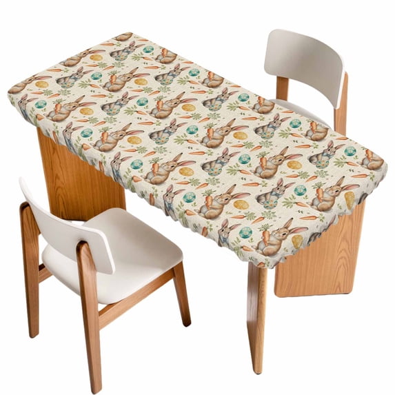 Easter Table Cloths for 4 Foot Rectangle Tables, Spring Rabbit Eggs Carrots Farmhouse Retro Patio Waterproof Elastic Fitted Tablecloths, Washable Rectangular Table Cover for Camping