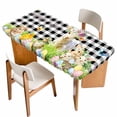 thumbnail image 1 of Easter Table Cloths for 4 Foot Rectangle Tables, Spring Rabbit Sheep Duck Eggs Plants Black Plaid Patio Waterproof Elastic Fitted Tablecloths, Washable Rectangular Table Cover for Camping, 1 of 8