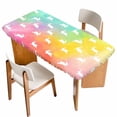 thumbnail image 1 of Easter Table Cloths for 4 Foot Rectangle Tables, Spring Rabbits Silhouette Rainbow Ombre Art Patio Waterproof Elastic Fitted Tablecloths, Washable Rectangular Table Cover for Camping, 1 of 8