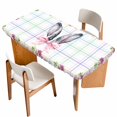 thumbnail image 1 of Easter Table Cloths for 5 Foot Rectangle Tables, Cute Rabbits Ears Bow Daisy Flower Watercolor Plaid Patio Waterproof Elastic Fitted Tablecloths, Washable Rectangular Table Cover for Camping, 1 of 8