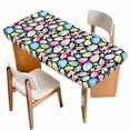thumbnail image 1 of Easter Table Cloths for 5 Foot Rectangle Tables, Spring Colorful Eggs Bunny Flower Plant Black Patio Waterproof Elastic Fitted Tablecloths, Washable Rectangular Table Cover for Camping, 1 of 8