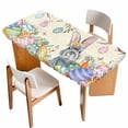thumbnail image 1 of Easter Table Cloths for 5 Foot Rectangle Tables, Spring Grey Bunny Colorful Eggs Tree Butterfly Patio Waterproof Elastic Fitted Tablecloths, Washable Rectangular Table Cover for Camping, 1 of 8