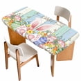 thumbnail image 1 of Easter Table Cloths for 5 Foot Rectangle Tables, Spring Rabbit Ear Eggs Floral Butterfly Wooden Patio Waterproof Elastic Fitted Tablecloths, Washable Rectangular Table Cover for Camping, 1 of 8