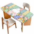 thumbnail image 1 of Easter Table Cloths for 5 Foot Rectangle Tables, Spring Rabbit Ears Foot Eggs Floral Wooden Grain Patio Waterproof Elastic Fitted Tablecloths, Washable Rectangular Table Cover for Camping, 1 of 8