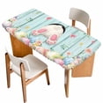thumbnail image 1 of Easter Table Cloths for 5 Foot Rectangle Tables, Spring Rabbit Feet Eggs Flower Green Wooden Grain Patio Waterproof Elastic Fitted Tablecloths, Washable Rectangular Table Cover for Camping, 1 of 8