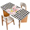 thumbnail image 1 of Easter Table Cloths for 5 Foot Rectangle Tables, Spring Rabbits Ears Feet Wildflowers Black Plaid Patio Waterproof Elastic Fitted Tablecloths, Washable Rectangular Table Cover for Camping, 1 of 8