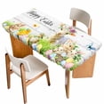 thumbnail image 1 of Easter Table Cloths for 5 Foot Rectangle Tables, Spring Sheep Bunny Duck Plants Wooden Grain Patio Waterproof Elastic Fitted Tablecloths, Washable Rectangular Table Cover for Camping, 1 of 8
