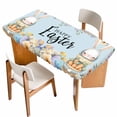 thumbnail image 1 of Easter Table Cloths for 5 Foot Rectangle Tables, Spring Watercolor Bunny Carrots Eggs Flowers Blue Patio Waterproof Elastic Fitted Tablecloths, Washable Rectangular Table Cover for Camping, 1 of 8
