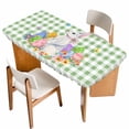 thumbnail image 1 of Easter Table Cloths for 5 Foot Rectangle Tables, Spring Watercolor Bunny Eggs Butterflies Green Plaid Patio Waterproof Elastic Fitted Tablecloths, Washable Rectangular Table Cover for Camping, 1 of 8