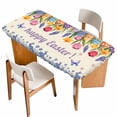 thumbnail image 1 of Easter Table Cloths for 5 Foot Rectangle Tables, Tulip Flowers Spring Easter Egg Bunny Butterfly Beige Patio Waterproof Elastic Fitted Tablecloths, Washable Rectangular Table Cover for Camping, 1 of 8