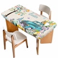 thumbnail image 1 of Easter Table Cloths for 5 Foot Rectangle Tables, Turquoise Truck Colorful Eggs Tree Gnomes Rabbit Patio Waterproof Elastic Fitted Tablecloths, Washable Rectangular Table Cover for Camping, 1 of 8