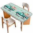 thumbnail image 1 of Easter Table Cloths for 6 Foot Rectangle Tables, Green Truck Rabbit Duck Butterfly Floral Wooden Patio Waterproof Elastic Fitted Tablecloths, Washable Rectangular Table Cover for Camping, 1 of 8