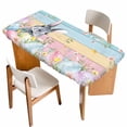 thumbnail image 1 of Easter Table Cloths for 6 Foot Rectangle Tables, Spring Bunny Eggs Flowers Colorful Wooden Grain Patio Waterproof Elastic Fitted Tablecloths, Washable Rectangular Table Cover for Camping, 1 of 8