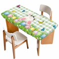 thumbnail image 1 of Easter Table Cloths for 6 Foot Rectangle Tables, Spring Colorful Easter Eggs Bunny Butterfly Green Patio Waterproof Elastic Fitted Tablecloths, Washable Rectangular Table Cover for Camping, 1 of 8