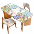 thumbnail image 1 of Easter Table Cloths for 6 Foot Rectangle Tables, Spring Rabbit Ears Foot Flowers Eggs Green Wooden Patio Waterproof Elastic Fitted Tablecloths, Washable Rectangular Table Cover for Camping, 1 of 8