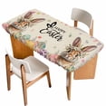 thumbnail image 1 of Easter Table Cloths for 6 Foot Rectangle Tables, Spring Rabbit Eggs Roses Colorful Flags Leaves Patio Waterproof Elastic Fitted Tablecloths, Washable Rectangular Table Cover for Camping, 1 of 8