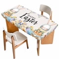 thumbnail image 1 of Easter Table Cloths for 6 Foot Rectangle Tables, Spring Watercolor Bunny Carrots Eggs Flowers Beige Patio Waterproof Elastic Fitted Tablecloths, Washable Rectangular Table Cover for Camping, 1 of 8