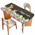 thumbnail image 1 of Easter Table Cloths for 6 Foot Rectangle Tables, Spring Watercolor Bunny Eggs Flower Leaf Wood Grain Patio Waterproof Elastic Fitted Tablecloths, Washable Rectangular Table Cover for Camping, 1 of 8