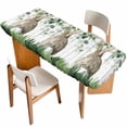 thumbnail image 1 of Easter Table Cloths for 8 Foot Rectangle Tables, Country Rabbit Botanical Leaves Wooden Grain Patio Waterproof Elastic Fitted Tablecloths, Washable Rectangular Table Cover for Camping, 1 of 8