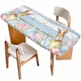 thumbnail image 1 of Easter Table Cloths for 8 Foot Rectangle Tables, Farmhouse Spring Rabbit Eggs Flowers Wooden Board Patio Waterproof Elastic Fitted Tablecloths, Washable Rectangular Table Cover for Camping, 1 of 8